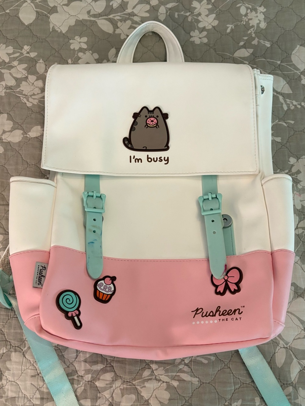 Pusheen Kids Backpack in White, Pink & Mint